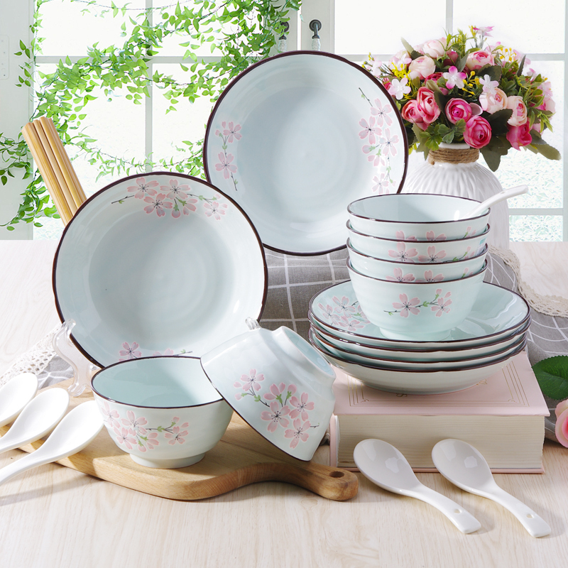 瓷物语釉下彩加厚陶瓷碗盘碟餐具组合套装礼品陶瓷日式小清新傲雪红梅