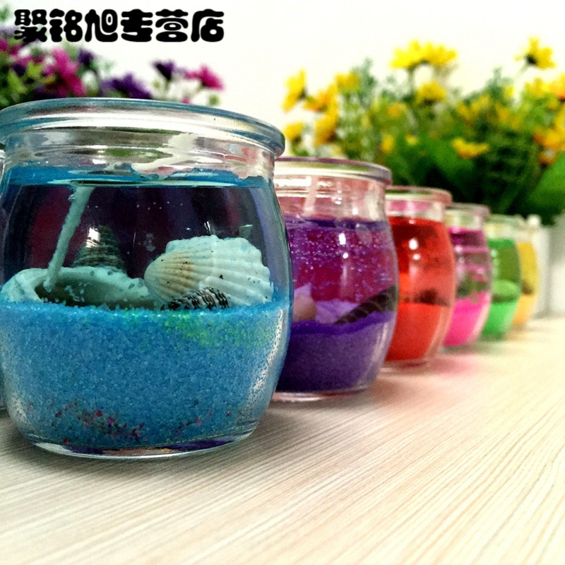 海洋系列水晶果冻无烟淡香香薰蜡烛情人节烛台杯蜡浪漫求婚生日表白-红色小杯