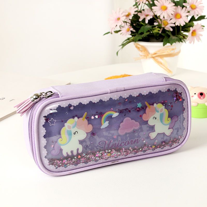 韩国少女心流沙笔袋女抖音网红独角兽马创意文具盒大容量中小学生