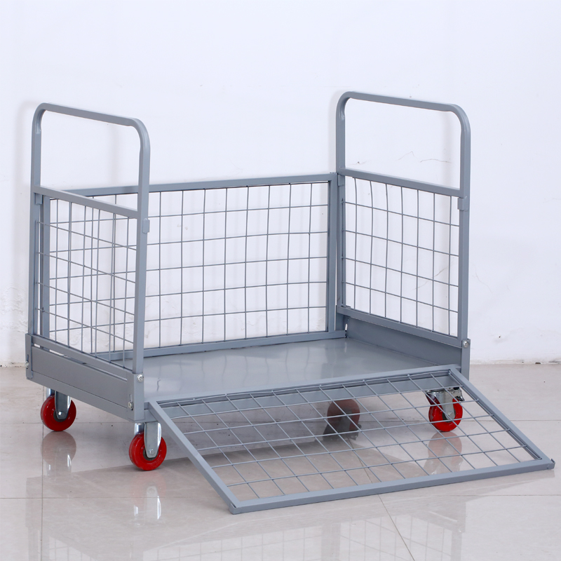 三圣 办公家具全钢平板推车仓储物流物料车万向静音轮可折叠围栏仓储