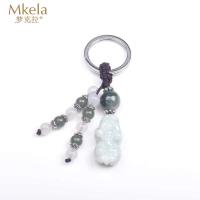 梦克拉 Mkela S925银搭配翡翠貔貅搭配白玛瑙钥匙扣挂件 出入平安 貔貅白玛瑙饰品 汽车钥匙扣 茶壶配饰 居家装饰 绿色