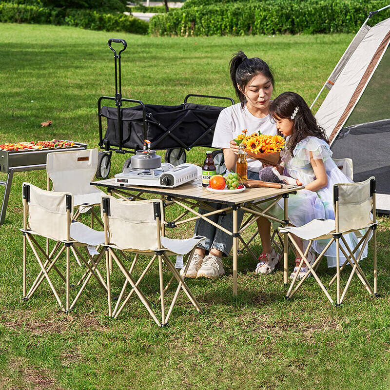 尚烤佳 SKJ-366 铝合金桌椅七件套 户外便携折叠桌椅套装 蛋卷桌高清大图