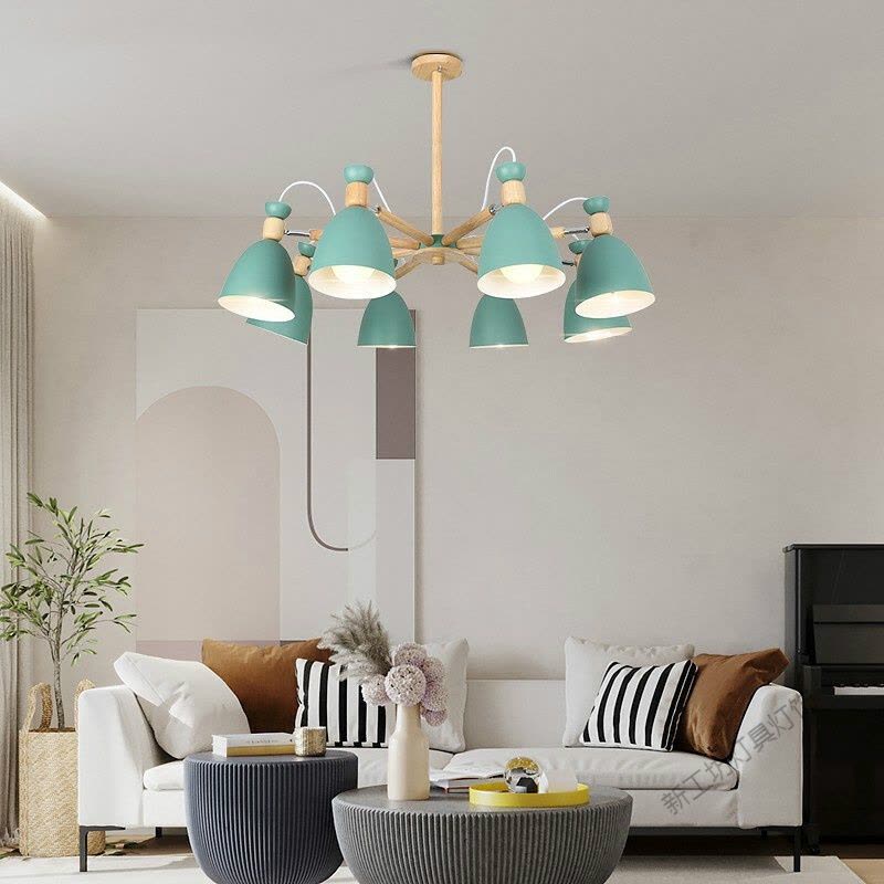 苏宁放心购 北欧创意客厅灯个性餐厅灯铁艺马卡龙彩色卧室吊灯图片