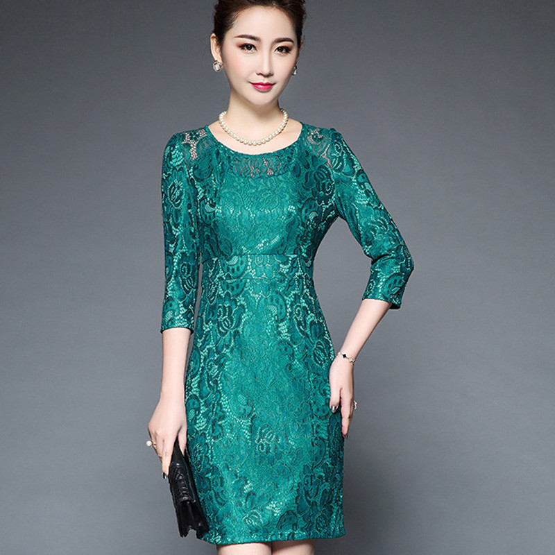 夏装结婚礼妈妈装婚宴礼服优雅气质女装中年蕾丝修身显瘦连衣裙秋