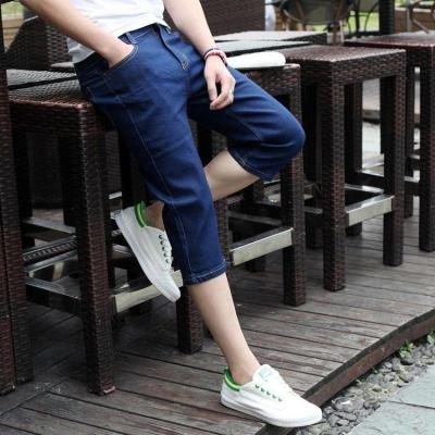 七分裤男宽松潮牌修身2021春夏季薄款牛仔短裤子韩版潮流休闲裤子 七分裤301纯蓝[新品] M 建议[95-110斤]