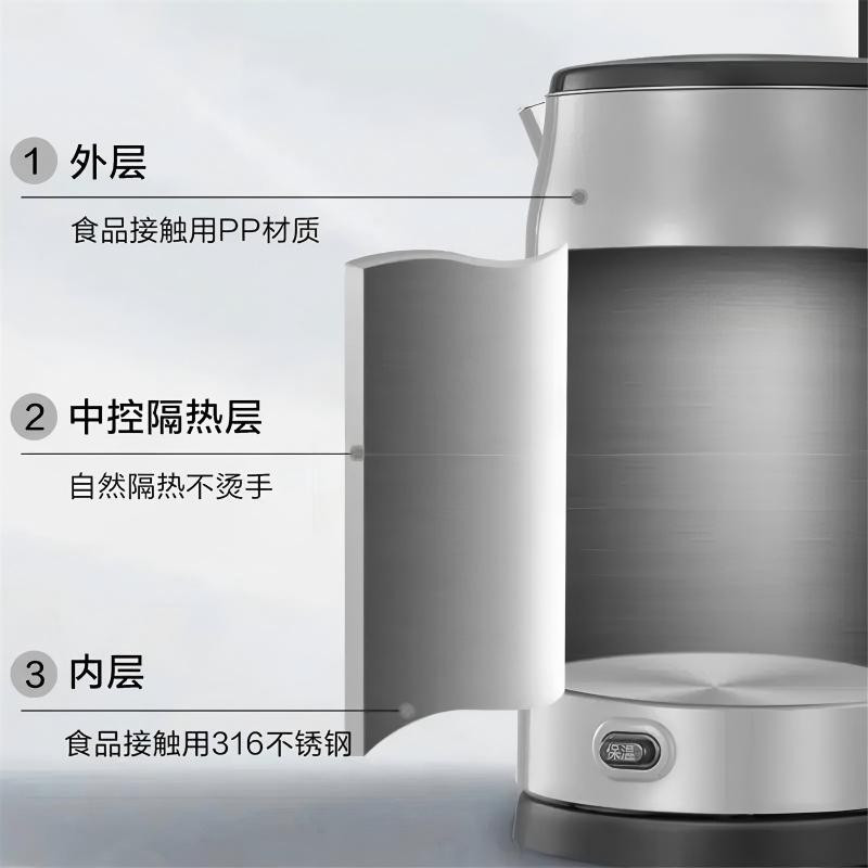 MIDEA/美的 双层不锈钢无缝电热水壶 HP1706 1.7L高清大图