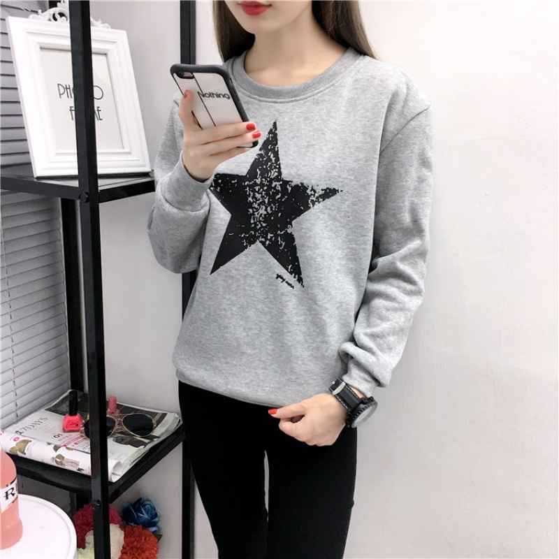 秋冬新款女装印花宽松大码打底衫加厚加绒长袖卫衣女潮