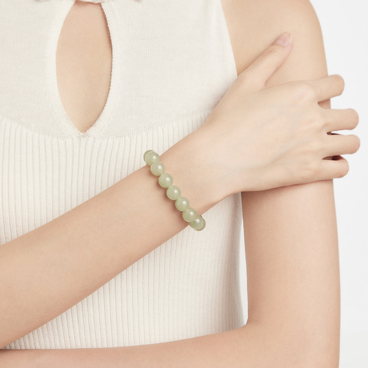 周大福新中式简约经典浅清和田玉手链手串GEV4女友礼物高清大图