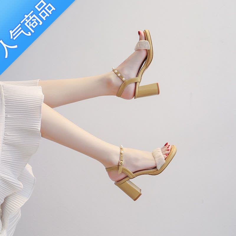 SUNTEK超高跟凉鞋女2023新款夏季防水台小个子粗跟一字带绝美时装配裙鞋图片