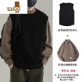 YANXU无袖毛衣男背心潮牌套头打底坎肩宽松外套圆领针织马甲 XL 针织背心+咖啡衬衫组合