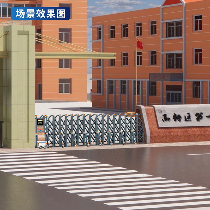 CJ-SSM3890智能铝合金伸缩门学校小区工厂电动大门推拉门商业办公大门酒店家具电动门高清大图