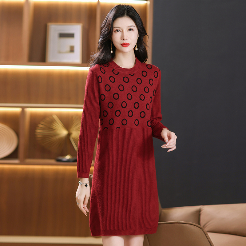 山羊绒衫女中长款高端新款春秋毛衣裙厚打底针织羊毛连衣裙女士半高领套头毛衣宽松连衣裙毛衣大码毛衫针织打底衫高清大图