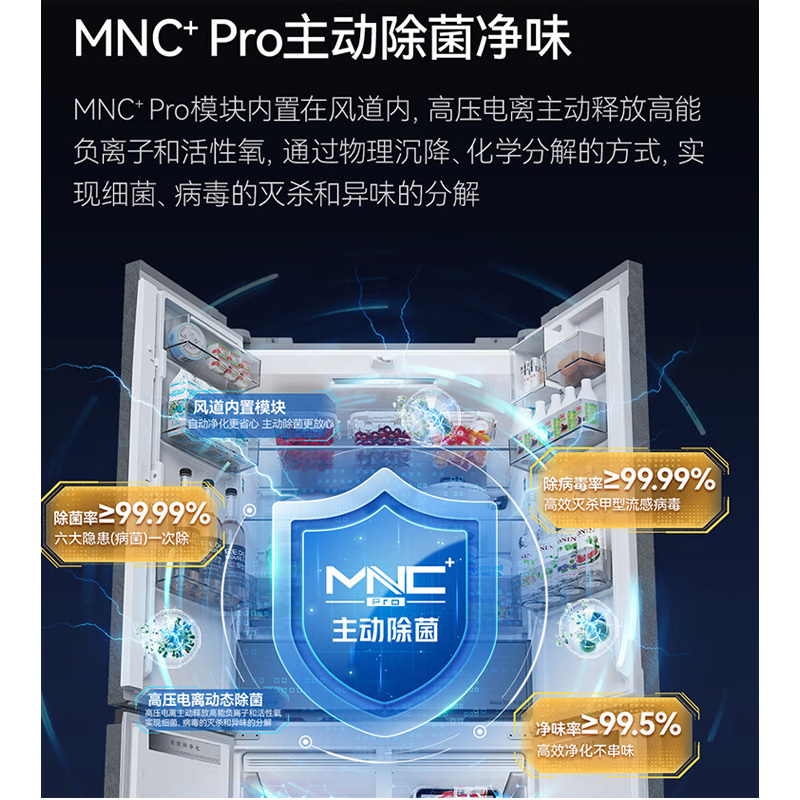 美菱烟雨灰十字对开门冰箱BCD-505WSPU9CZX 505升变频风冷双循环净味杀菌自动除霜高清大图