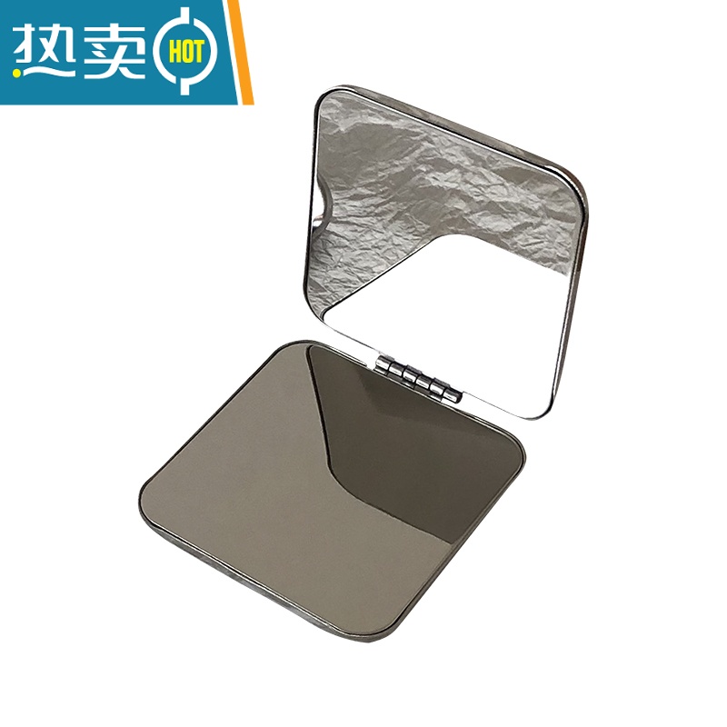 敬平ins手持双面小镜子女随身携带折叠化妆镜翻盖式不锈钢小号便携 银色便携式用镜高清大图