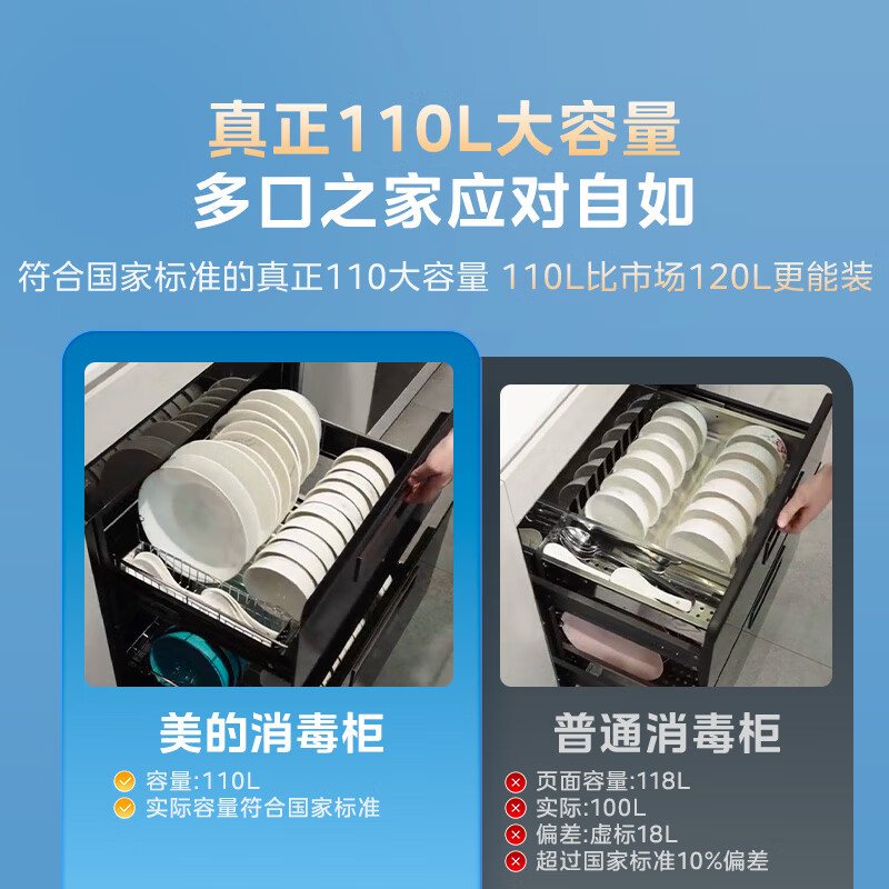 美的(Midea)暖阳消毒柜嵌入式家用110HQ2pro厨房餐具碗柜碗筷茶杯茶具 紫外线 婴儿奶瓶 110L三层大容量高清大图