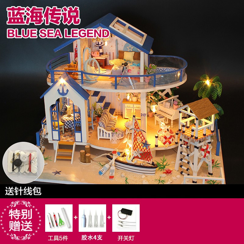 三维工匠款房子diy手工音乐盒八音盒木质天空之城送男女生日 三维 梦回古镇+罩+工具6+模胶3+LED灯+音乐+月亮四口