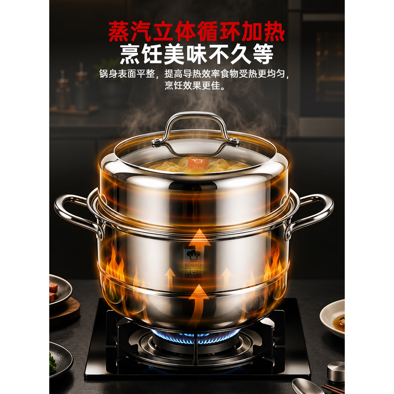 康巴赫-臻选健康304不锈钢双层蒸锅30cmLPB-Z30ZX/件高清大图