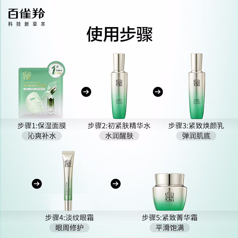 (PECHOIN)百雀羚套装护肤套装 肌初赋活 洁面90g+水90ml+乳90ml+霜50g+眼霜20g 保湿补水高清大图