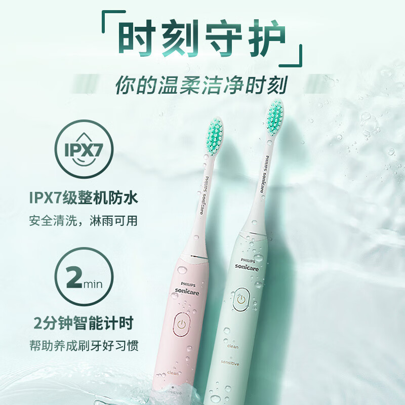 飞利浦电动牙刷声波震动牙刷情侣款牙刷智能牙刷自动牙刷生日礼物送女友/男友 2种清洁模式 HX2421/04少女粉高清大图