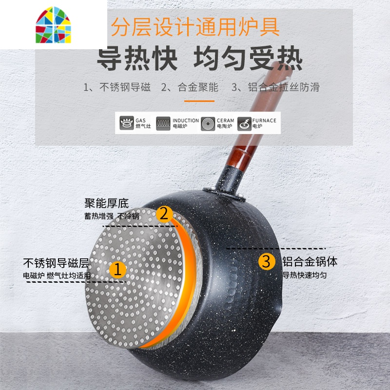 日式雪平锅奶锅不粘锅家用泡面锅小煮锅热奶煎煮一体锅蒸锅 FENGHOU 20cm不粘小锅款高清大图