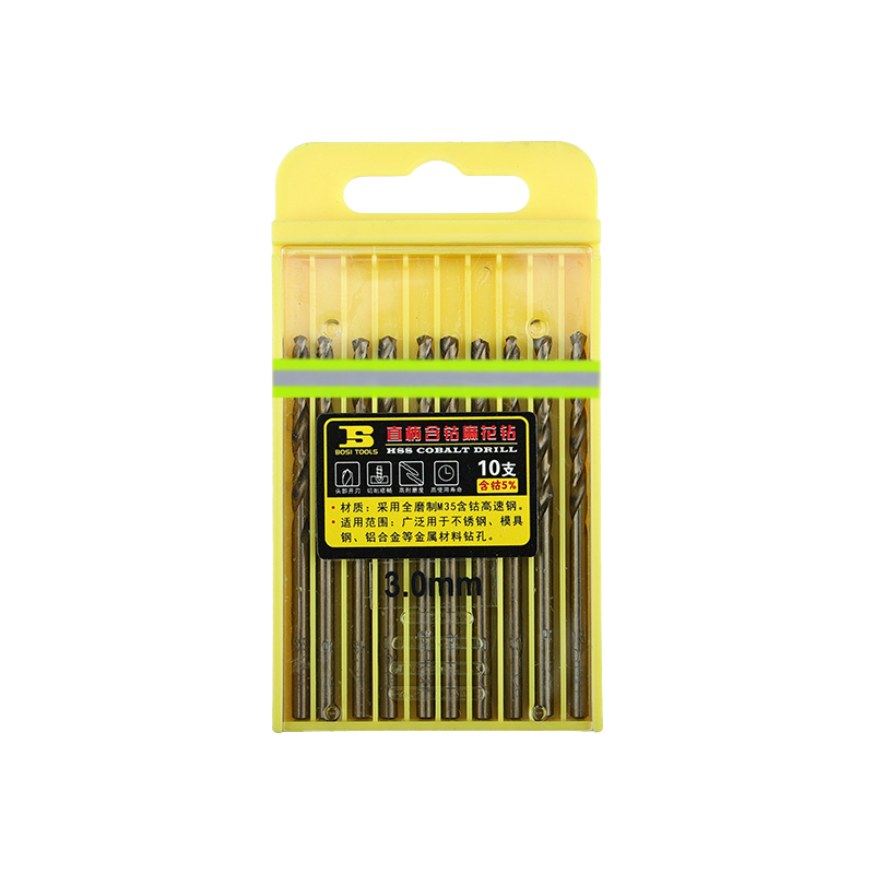 波斯(BOSI) 荧光系列直柄含钴麻花钻 3.0mm/10支 盒