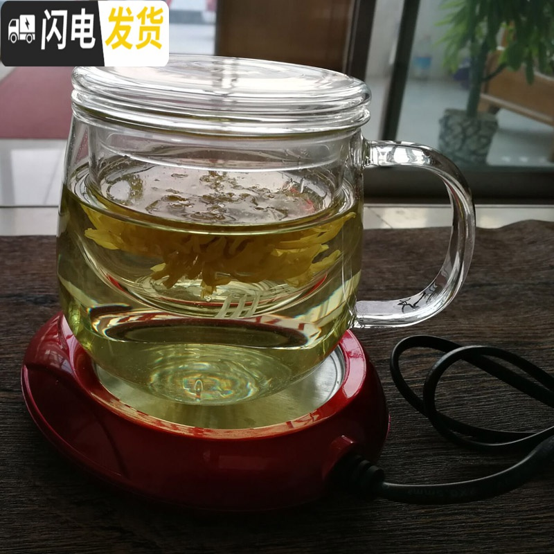 三维工匠耐热玻璃杯 花茶杯带把带盖过滤泡茶杯男女式办公水杯茶具加厚 园趣500ml+恒温宝