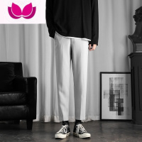 七斓夏季垂感西裤商务正装修身休闲长裤子男士直筒宽松九分西装裤 L 浅灰色