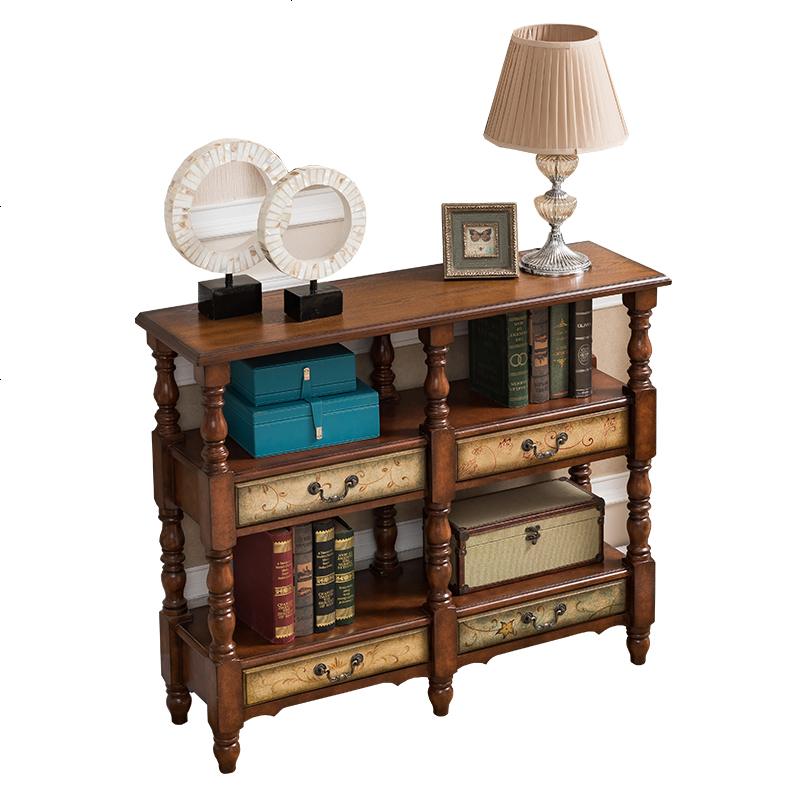 美式家用乡村彩绘裂纹书房书架储物架 厅走廊装饰架 餐厅餐边柜高清大图