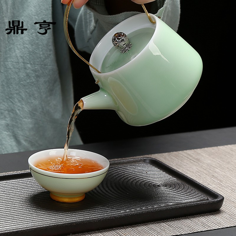鼎亨青瓷茶壶陶瓷功夫茶具小茶壶提梁壶梅子青粉青泡茶壶小号单茶