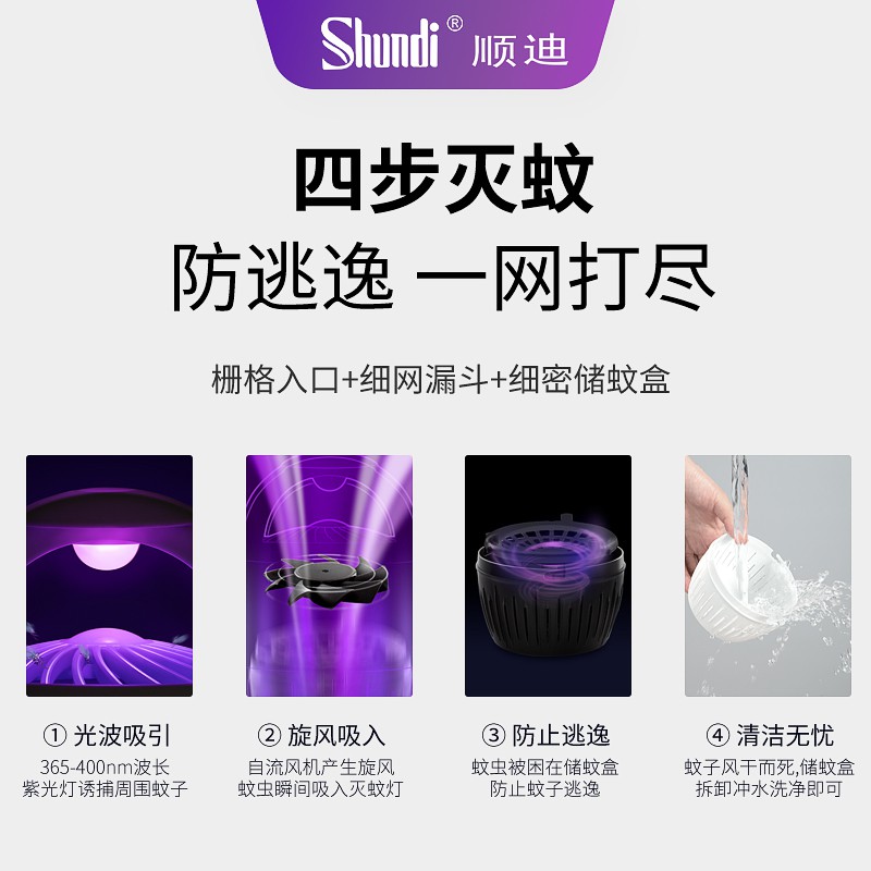 灭蚊灯灭蚊家用物理室内卧室孕妇婴儿插电吸蚊灯 三维工匠 201B浅紫色USB线+插头高清大图