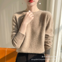 无缝一线成衣针织衫女圆领套头宽松打底衫春季新款纯色毛衣女 M 驼色