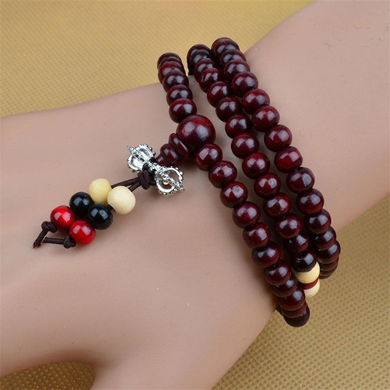 佛珠108颗仿小叶紫檀手链多圈佛珠饰品送女朋友七夕情人节礼物