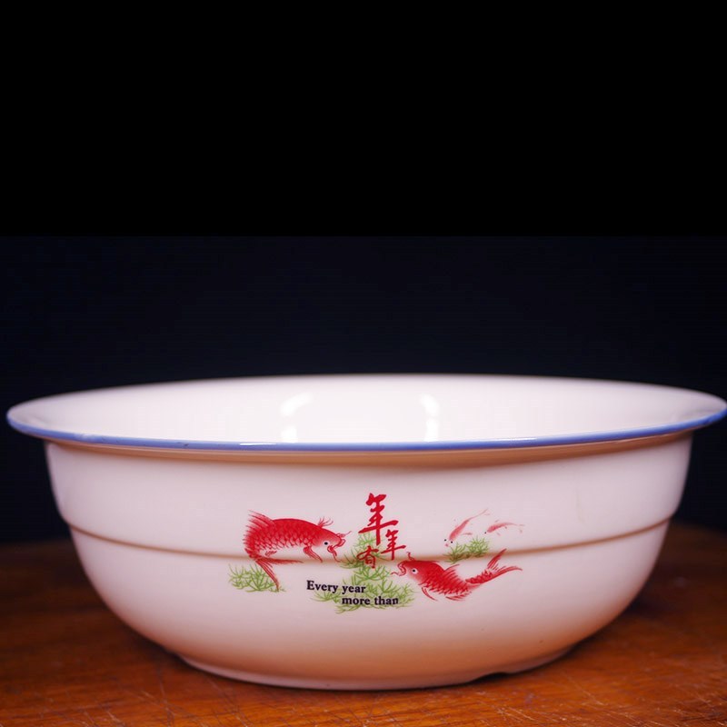 老式土陶瓷和面盆发面盆大瓷盆磁盆老式家用瓷盆和面盆手工活面盆土