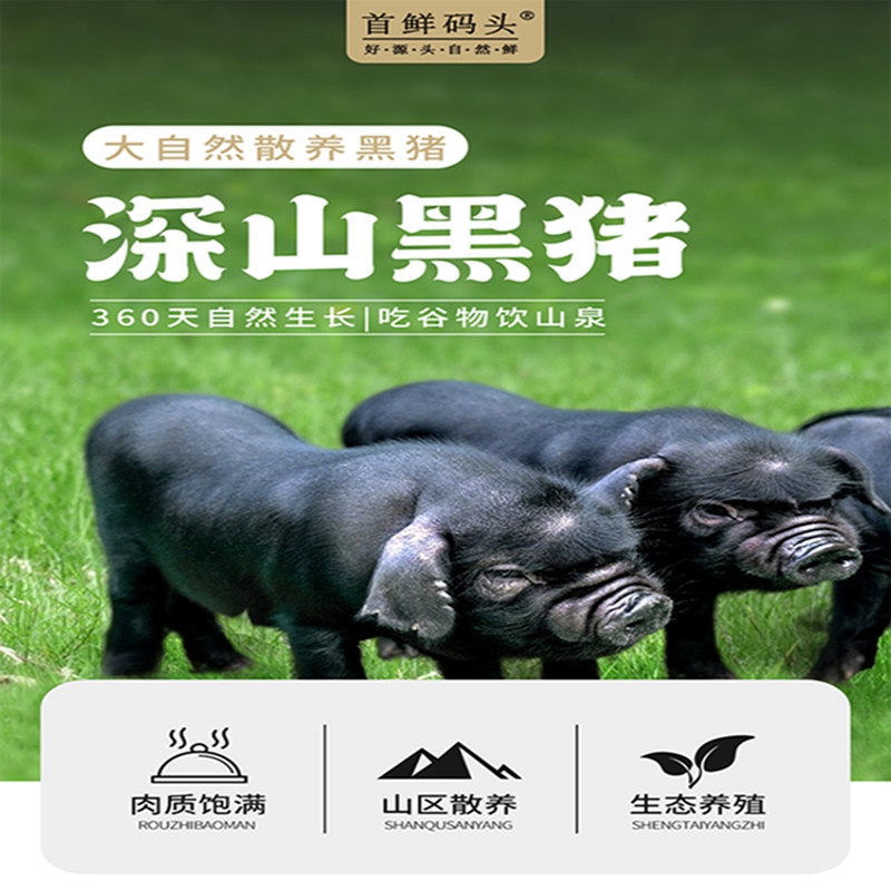 首鲜码头-黑猪肉C款(五花肉*1 精肋排*1 后腿肉* 前腿肉*1 里脊肉*1 猪棒骨*1)3000g