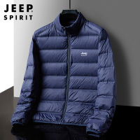 JEEPSPIRIT吉普保暖轻薄羽绒服宽松大码立领短款外套秋冬防寒保暖白鸭绒上衣_280 3XL 深蓝色