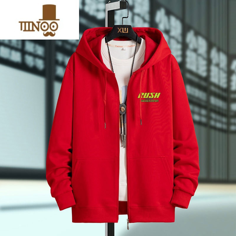 YANXU开衫连帽卫衣男加绒宽松拉链外套加肥加大码休闲上衣连高清大图