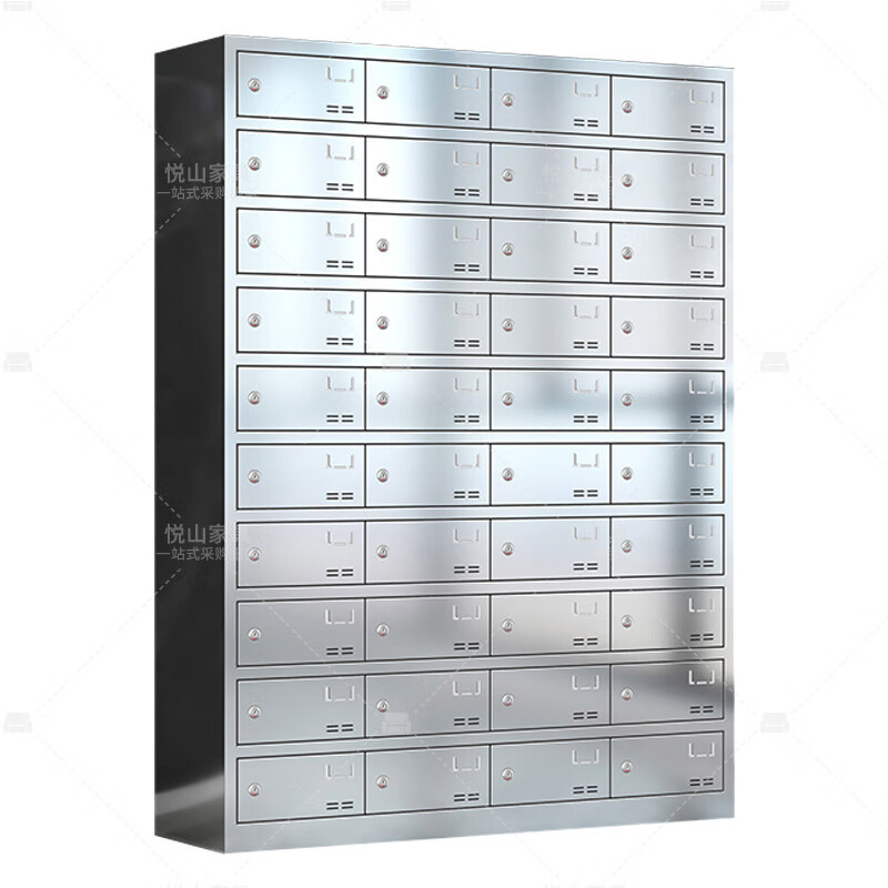 悦山不锈钢餐盘柜食堂员工多门储物柜304不锈钢40门钥匙锁YSOA11FO40MP304Y