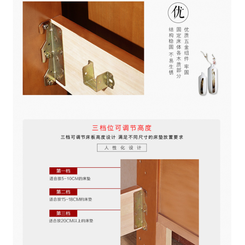 尔迈 实木床家用现代简约主卧床宿舍学校双人经济型床橡木办公床 1.8*2M双色