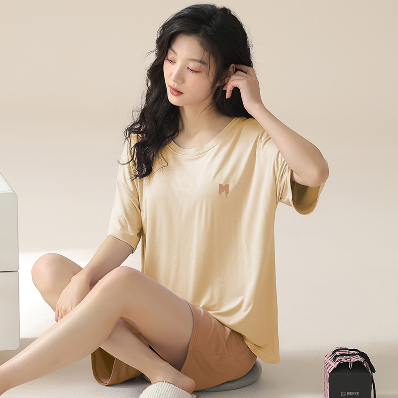 浪莎睡衣女带胸垫冰丝短袖夏薄款莫代尔家居服可外穿套装2025新尔高清大图