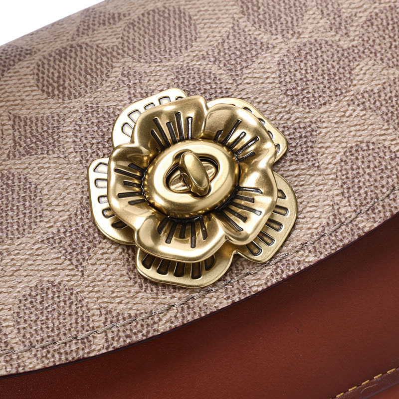 coach蔻驰女包parker山茶花口盖包老花拼皮斜挎包30592