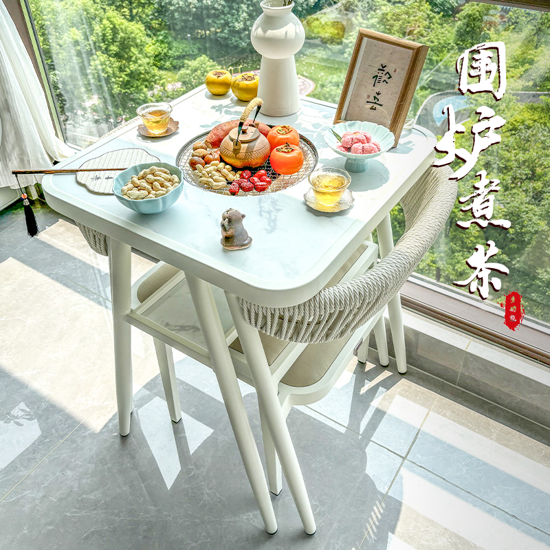 紫叶蒂娜桌椅餐桌家用小户型阳台桌围炉煮茶餐台多功能餐桌椅组合高清大图