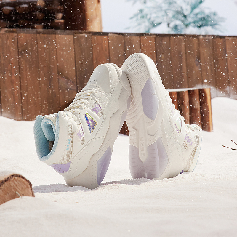 361°高帮板鞋冬季新款鞋子加绒保暖二棉鞋厚底增高运动鞋女鞋高清大图