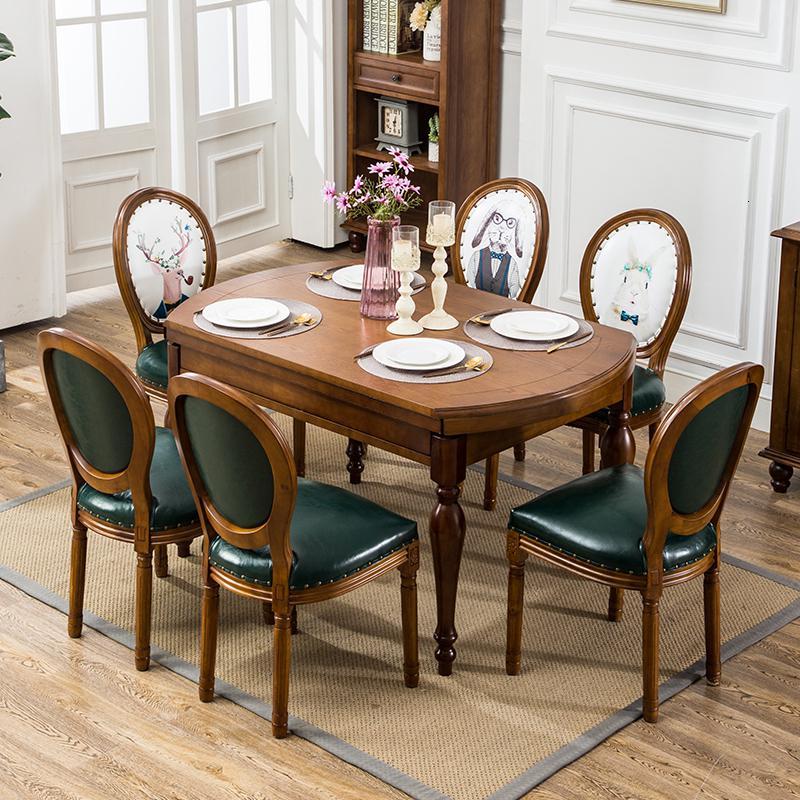 美式实木餐桌小户型可伸缩折叠圆桌实木变形多功能家用餐桌椅组合