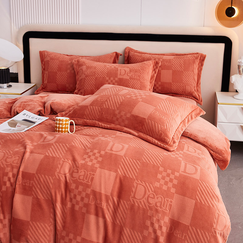 雅鹿家纺 冬季3d雕花澳绒四件套加厚保暖绒面套件