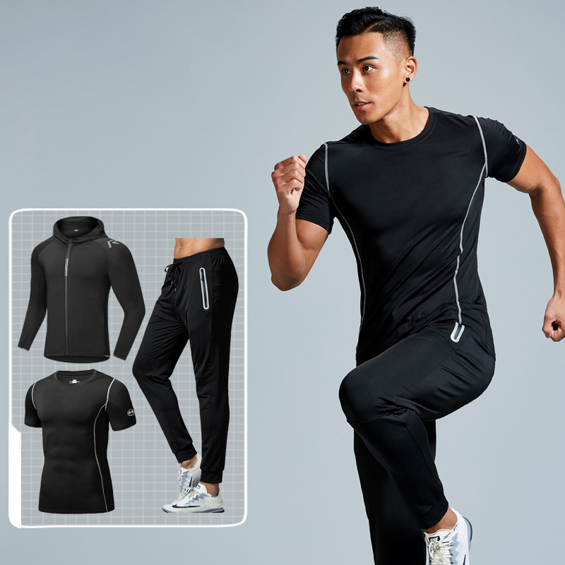 niao运动三件套装男士篮球训练紧身速干夜跑步春秋冬健身房装备视频