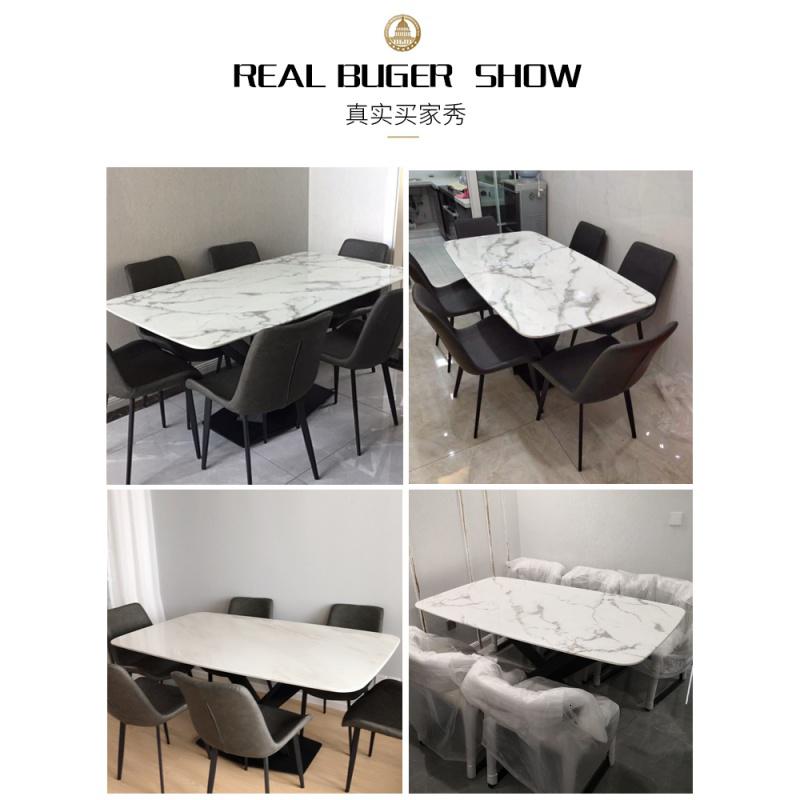 轻奢大理石餐桌椅组合北欧小户型家用饭桌后现代简约工业风餐台 1.8*0.9米【碳素钢】单餐桌