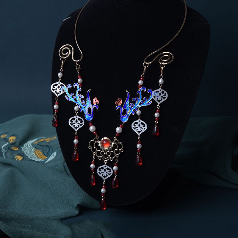 轻雨a款璎珞项圈明制配饰项坠饰品少女古风项链流苏吊坠景泰蓝汉服