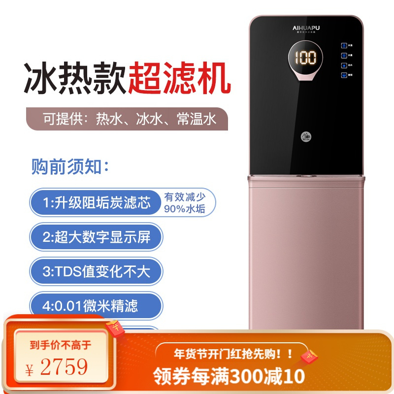 爱华普立式净水器过滤饮水机直饮家用加热一体机冷热即热式净水机 冰热款超滤机