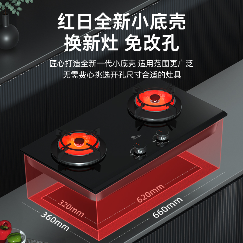 红日(RedSun)红外线燃气灶双灶双眼灶家用定时灶具厚面板换装免改孔烧烤炒菜两用台嵌灶JZT-EX16B(天然气)