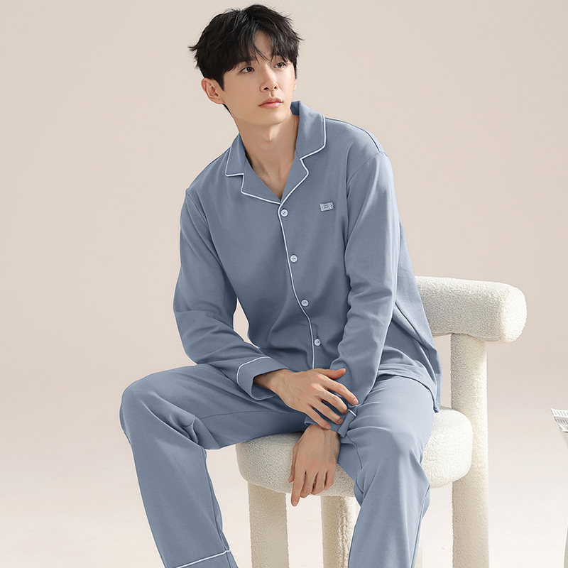 纯棉睡衣男秋款长袖长裤2024新款休闲男士春秋季家居服可外穿套装